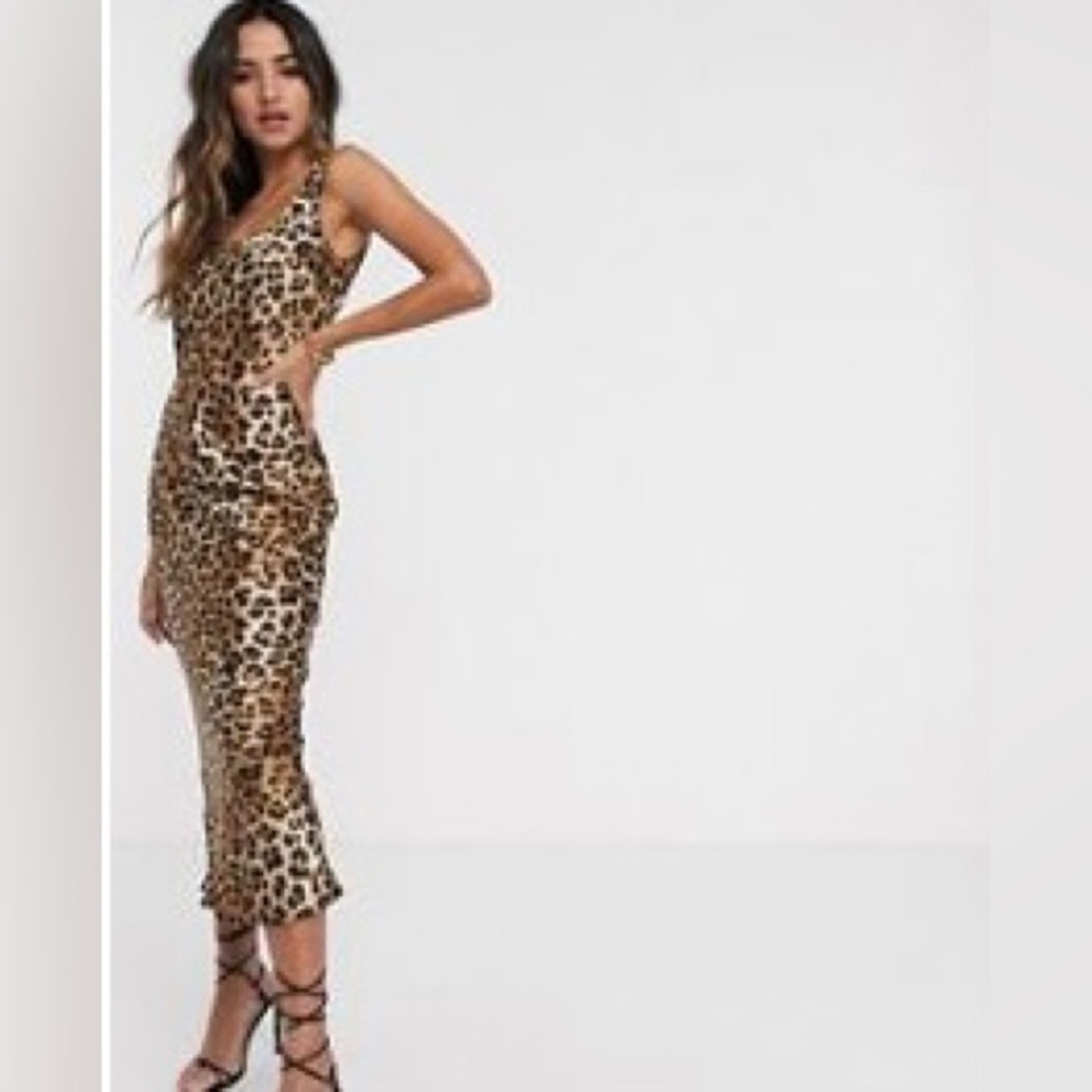 ASOS scoop neck cheetah print satin midi
